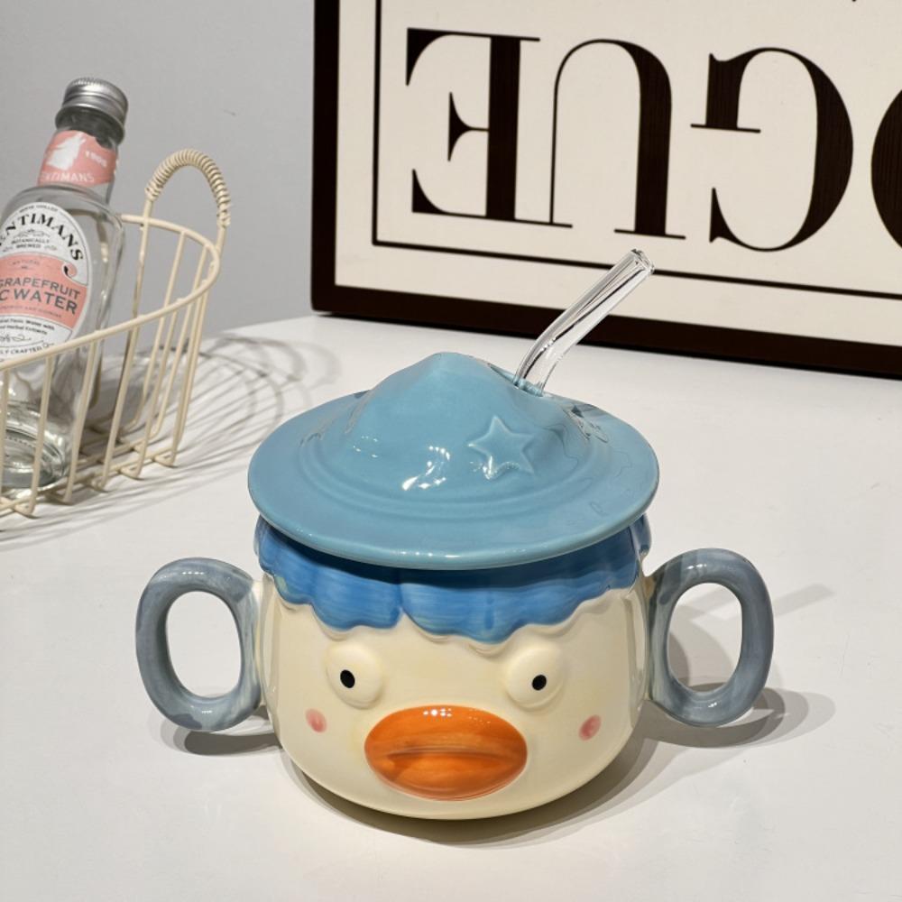 Mug Ceramic Cup Cute Girl Heart Funny Birthday Gift High Value for Girlfriends with Lid with Straw Water Cup