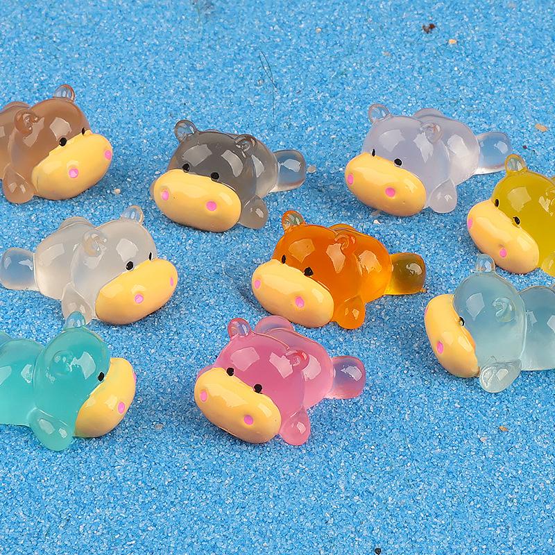 Cartoon Mini Luminous Small Hippopotamus Miniature Figurines Landscape Decoration Diy Home Decoration Accessories Gifts