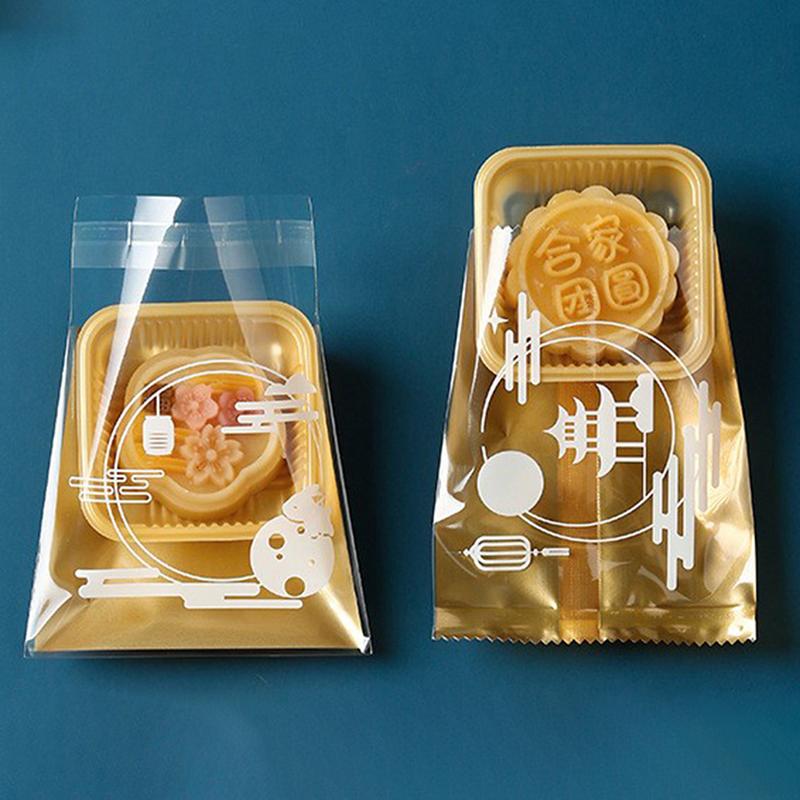 100pcs Square Moon Cake Trays Mooncake Packaging Bag Cover Food Container Holder Gold Plastic Cake Cookie Egg Tart Gift Boxes