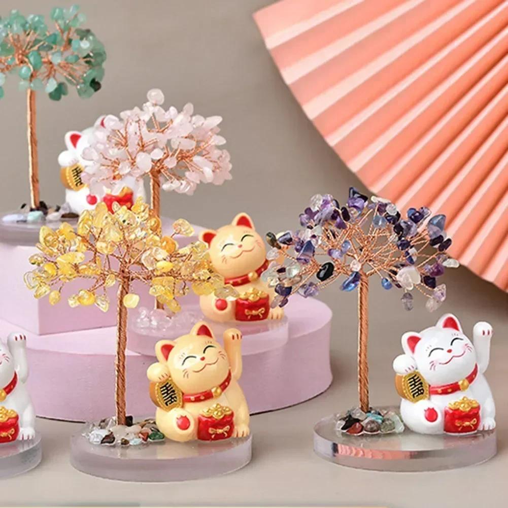 Lucky Cat Base with Natural Tree  Beautifully Crafted with 108 Pieces  Available In Multiple Vibrant Colors