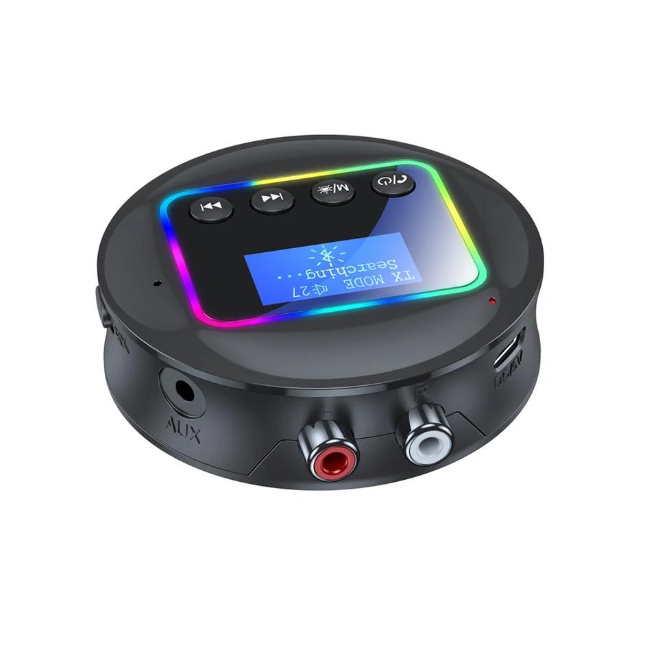

2 в 1 RGB светодиодный дисплей беспроводной Bluetooth 5.4 приемник передатчик поддерживает Aux/RCA/TF карты для усилителя динамика ТВ автомобильных наушников
