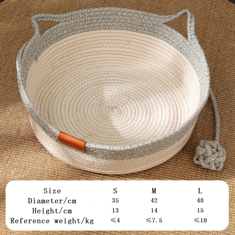 Cat Bed Handmade Rattan Woven Pet Nest Removable Washable Warm Pad All-Season Cat Scratch Board Winter Warm Cat House for Cats S