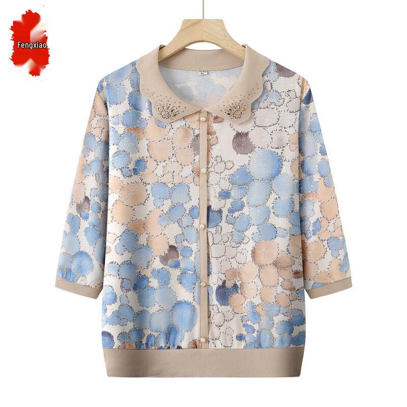 

Women s Summer Lapel Mid-Sleeve Knit Top 5XL