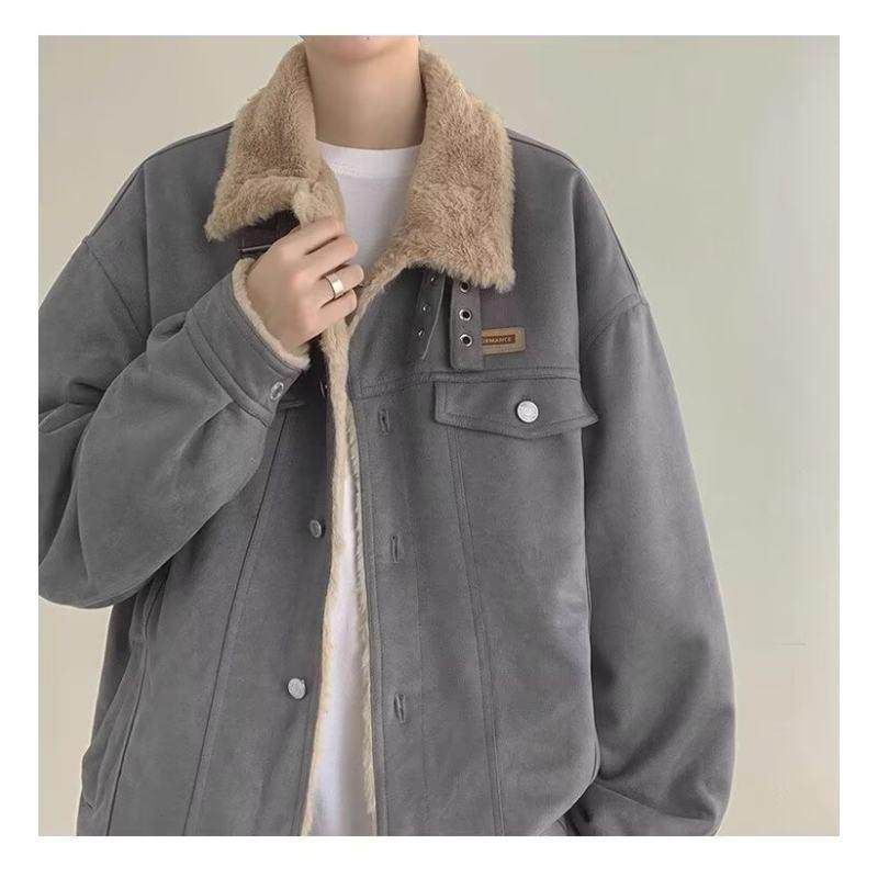 Dongjie No Logo Flus Deerskin Velvet Fleece-Lined Men's Winter Thickened Warm Workwear Cotton Jacket Trendy Cotton Coat