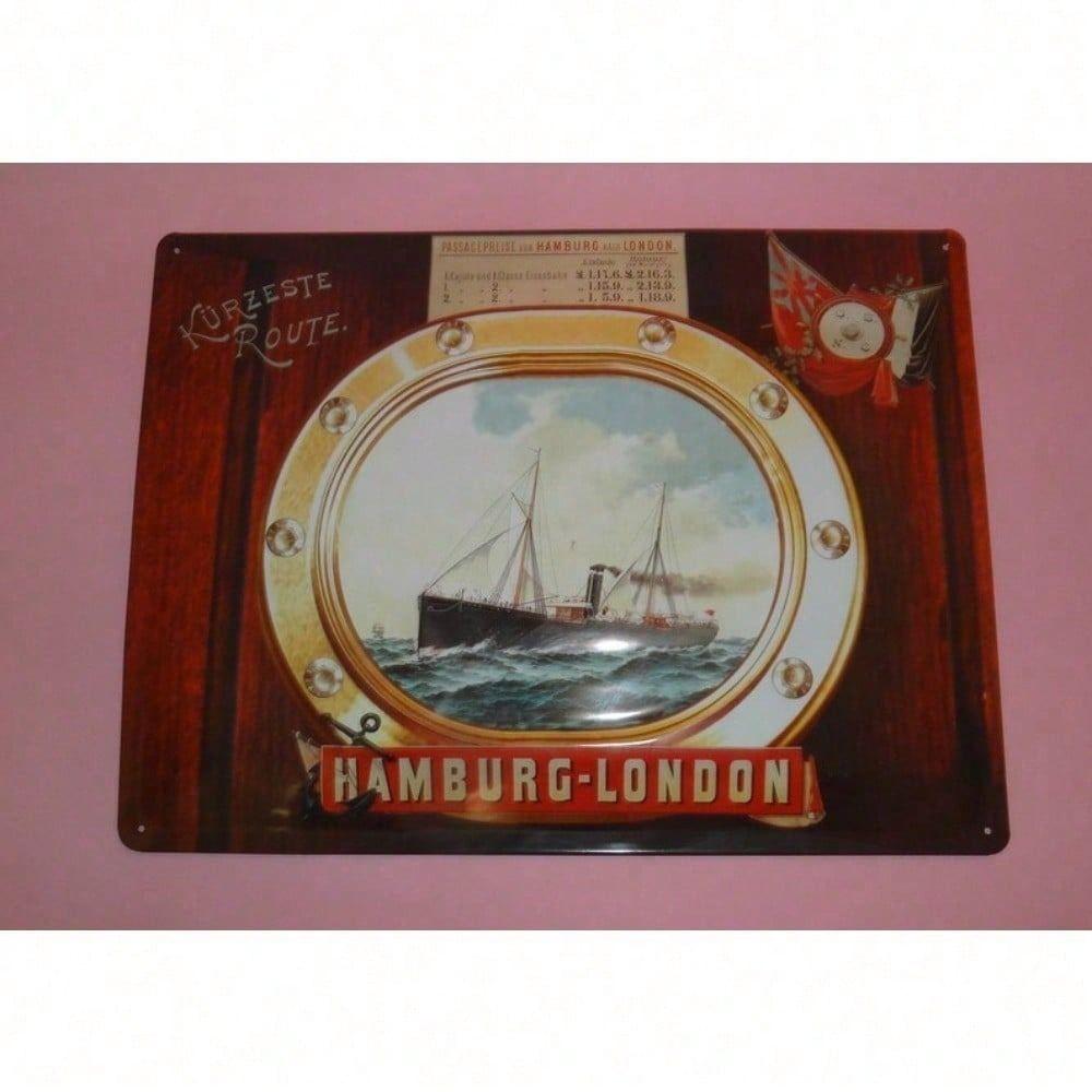 

Vintage Ship Hamburg London Map Metal Poster Wall Art Bar Pub Decor