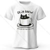 Men's Déjà Brew Printed T-Shirt 100% Cotton Oversized Coffee Pun Graphic Tees for Women Summer Tops Barista Streetwear