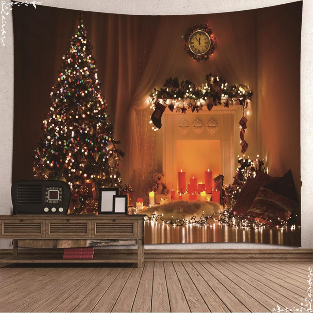 Gobelin świąteczny Gwiazdy Choinka Pudełko na prezent Gobelin Świąteczny Gobelin Sypialnia Akademik Wiszący na ścianie