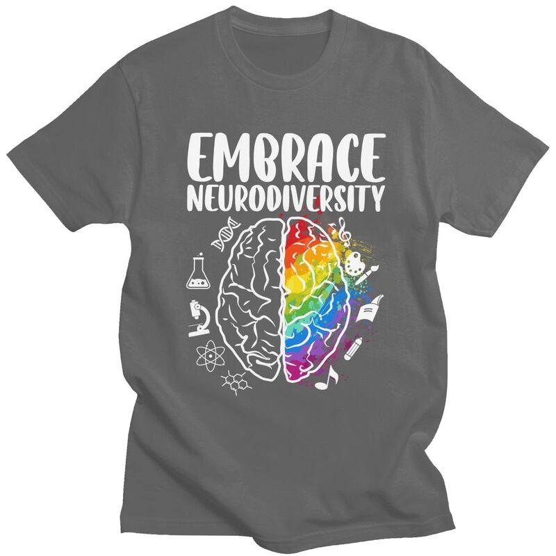 Embrace Neurodiversity Autism Awareness Colorful Brain TShirt Pure Cotton Tee Tops O Neck Tshirts Casual ShortSleeve Clothing