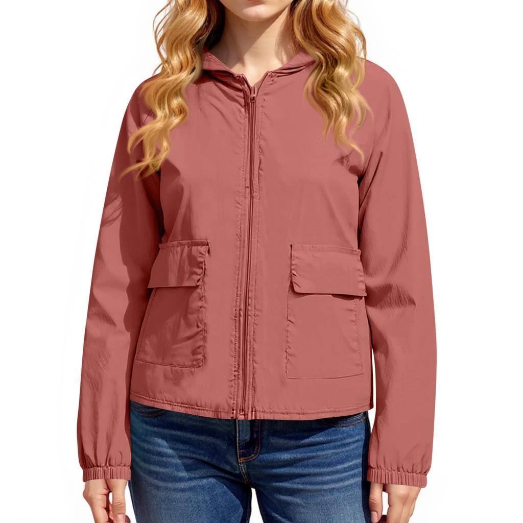 Lightweight Womens Zip Up Windbreaker Jacket With Hood Casual Loose Fit Water Resistant Outerwear For Spring Fall Daily Wear