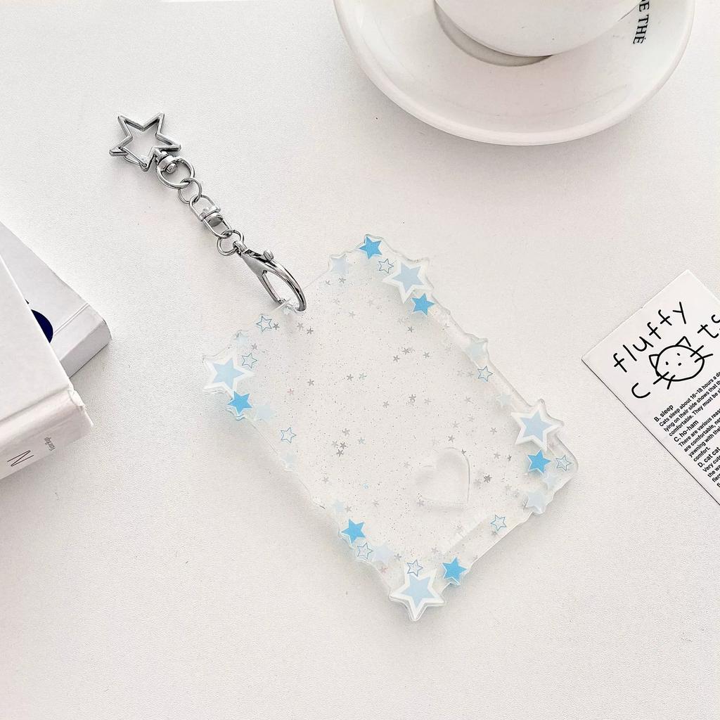 MINKYS Transparent Clear Acrylic Star 3 Inch Kpop Photocard Holder Photo Card Holder Bag Pendant School Stationery