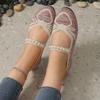 Plus Size Flyknit Beaded Color Block Women's Flats: Breathable, Shallow Mouth, Lazy Work Shoes for All Seasons