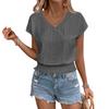 Women's Fashion V-neck Solid Color Hollow Short Sleeve Top T-shirt Summer
