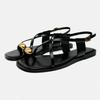 ZA Metal Decoration Pull Belt Flat Bottom Cover Toe Fashion Casual Sandals Cross Belt Toe Pinch Shoes
