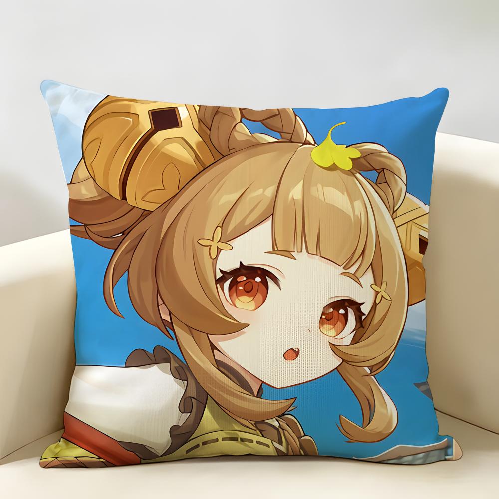 Yaoyao Genshin Impact Cushion Cover Natural Linen Organic Fabric DoubleSided Printing Room Sofa Decor Pillow Case