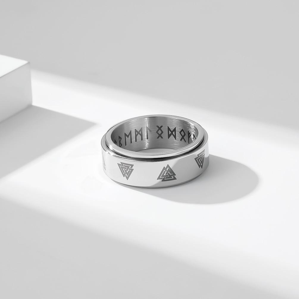 Skandinavisk viking tekst dreibar ring i rustfritt stål for menn kvinner keltisk evig trekant knute titan dekompresjon smykker Hip Hop parring