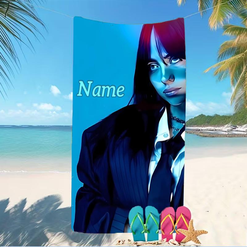 Customizable personalized beach towels Billie Eilish themed designs.Suitable for the beach, yoga, sports;ideal as beach accessories