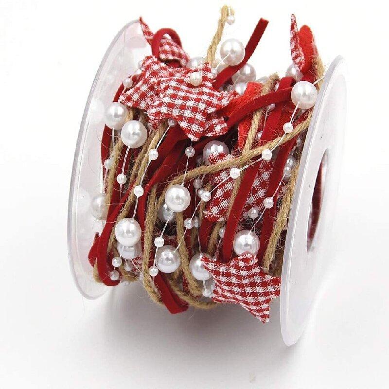5M Christmas Ribbon Decorative Tree Star Creative Bead Chain Ribbon Christmas Tree DIY Christmas Home Decoration 2024 New Year