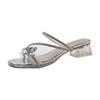 French Bow Thick Heel Slippers for Women's Summer 2026 New Fairy Feng Shui Diamond Temperament High-heeled Crystal Sandals
