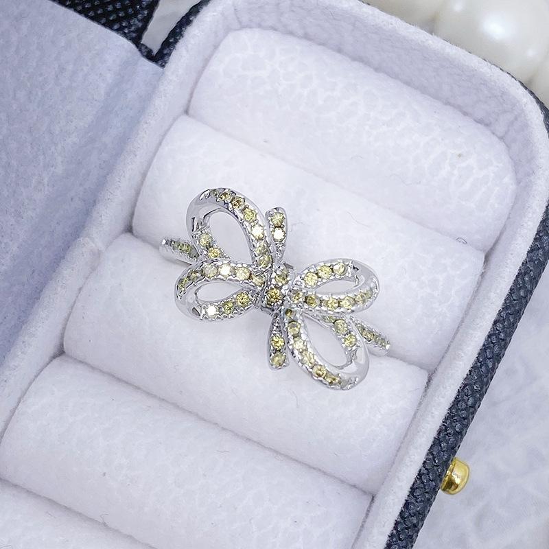 [Knot Dream] Full Diamond Bow Colored Treasure Zircon Stacked Ring Sweet Niche Light Luxury High-End Ring