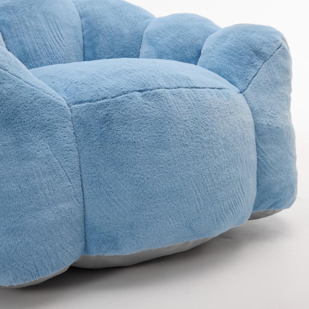 Lotus-shaped beanbag sofa for adults, short-pile fabric. No assembly, easy to move, suitable for living room, bedroom, other environments Blue