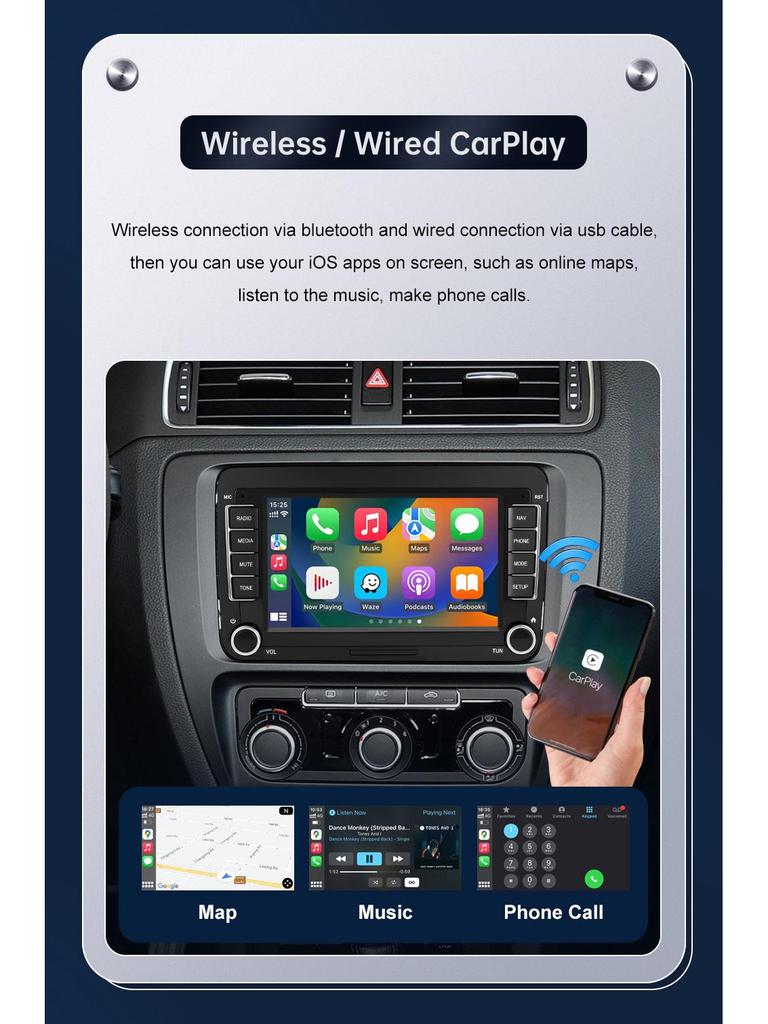 7-inch CarPlay Multimedia Display for Volkswagen, SEAT, Skoda (2003-2015 Models)