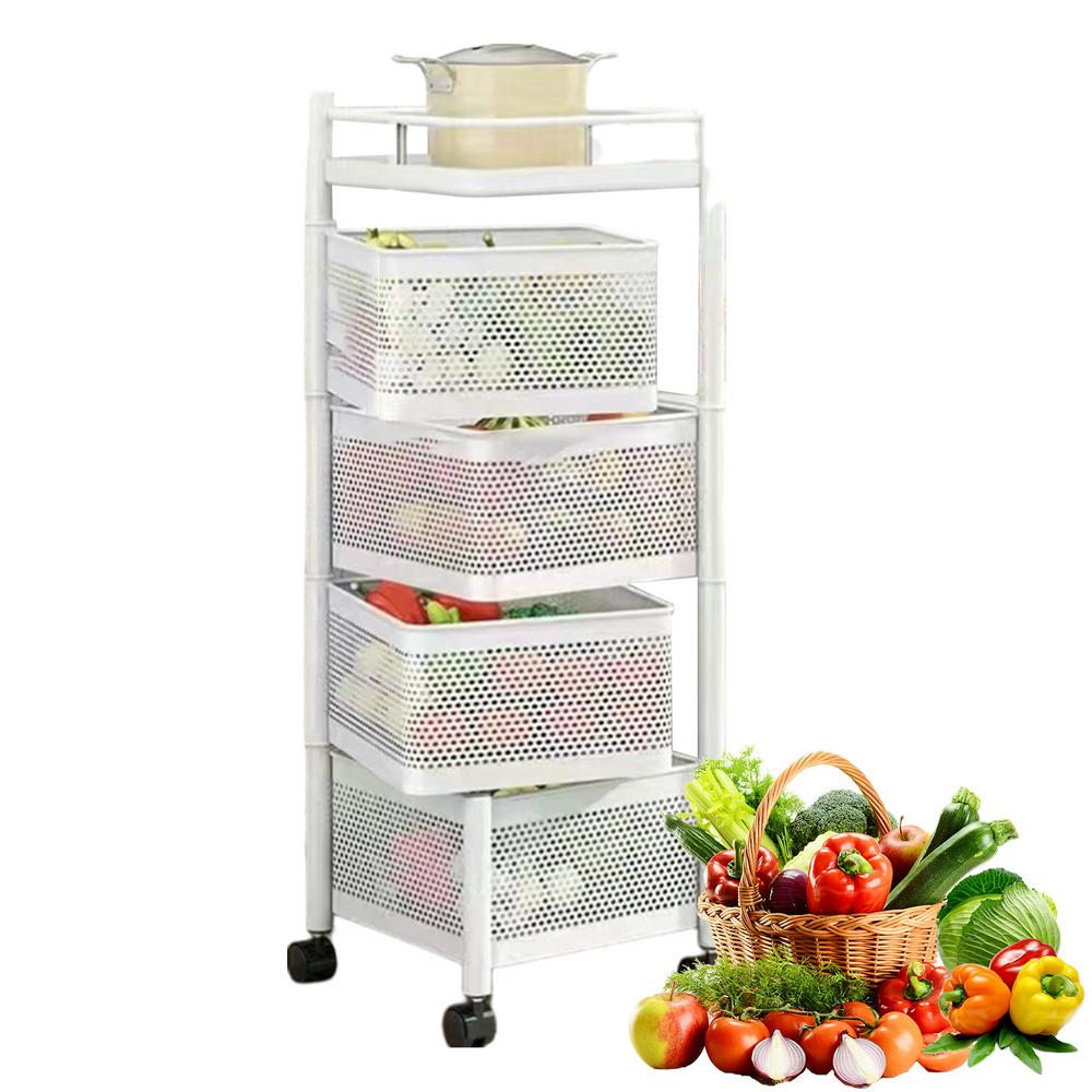 Rotating Kitchen Vegetable Basket Multi-Layer Rotating Rack Kitchen Storage Basket Large Capacity Rolling Cart Basket For Fruits