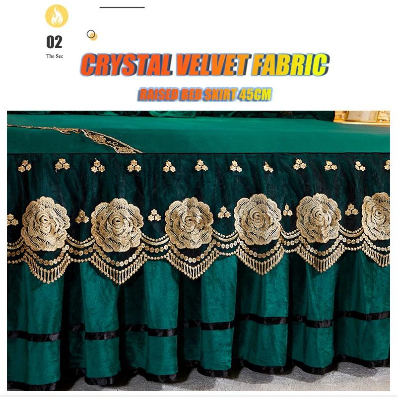 Crystal Velvet Bedspread Plush Lace Bed Skirts Sets Thin Comforter Embroidered Bedding Set with Pillowcases for Queen King Size