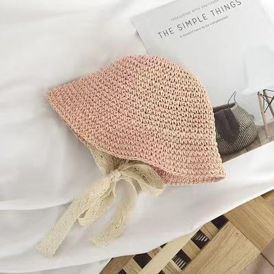 Summer Girls Straw Sun Hat Wide Brim UV Protection Fisherman Cap for Toddler Baby 1-5 Years Old Fresh Beach Outdoor