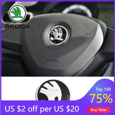 Autosticker 2025 Nieuw 42 mm Aluminiumlegering Auto Stuurwiel Embleem voor Skoda Octavia Rapid Spaceback Superb Rapid Fabia Auto Int