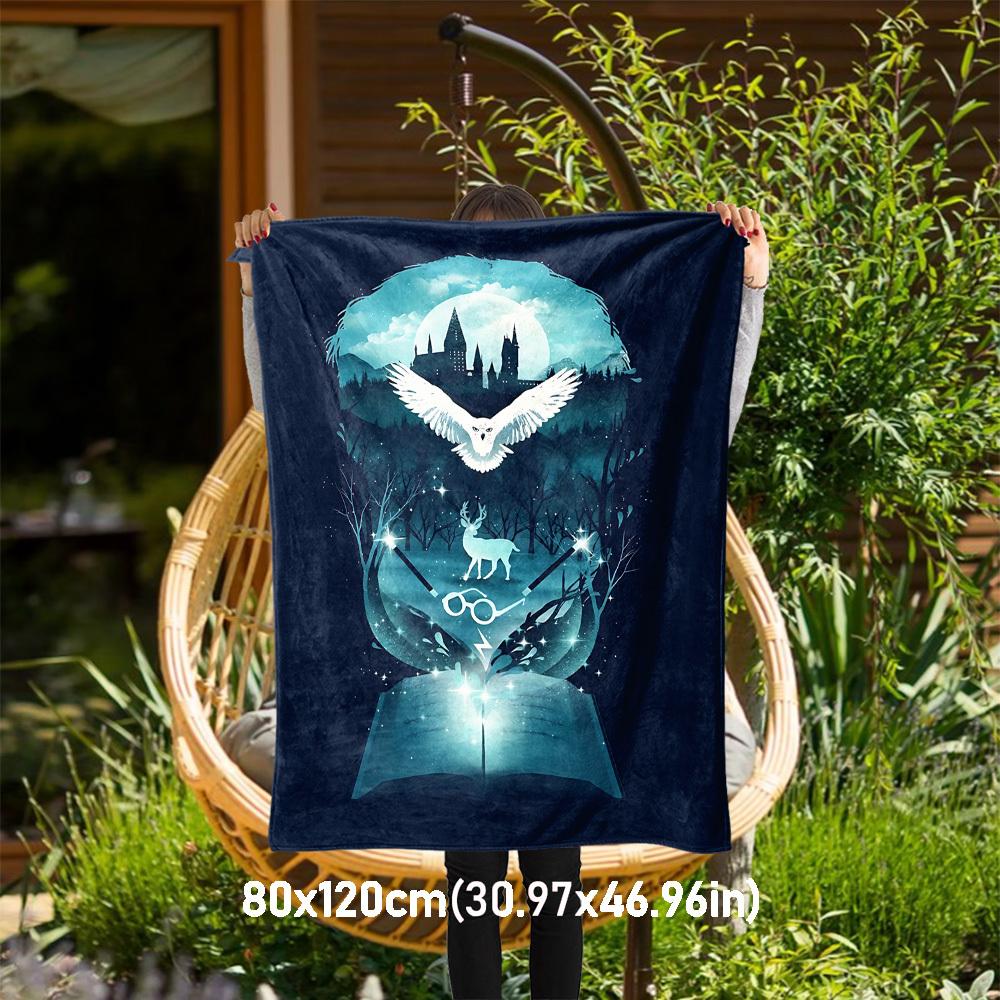 

1pc Harry Potter Hogwarts Owl Outdoor Flannel Throw Blanket All Season Soft Warmth,Home Decor 1031042 80x120cm