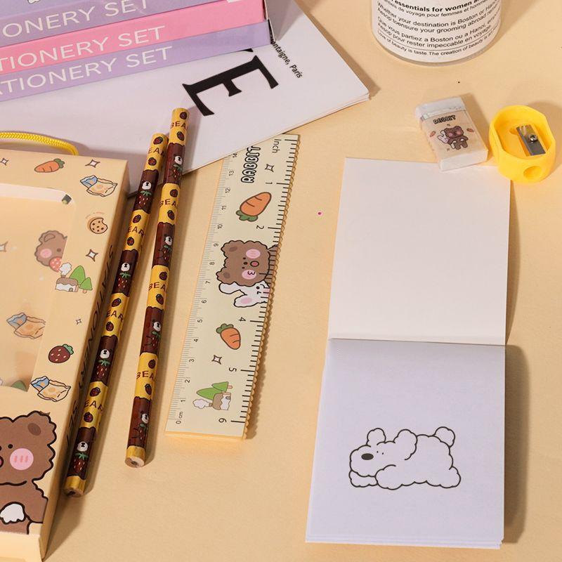 5/6Pcs Cartoon Stationery Set With Pencil Ruler Eraser Sharpener Notebook For Kids Students Back To School Daily Study Gifts
