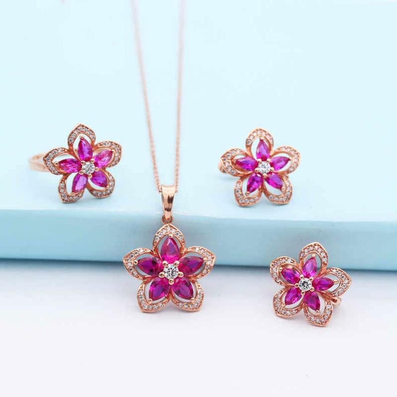 Purple Gold Color Gold Inlaid Redstone Flower Earrings Fashion Temperament Rose Gold Plated Earrings
