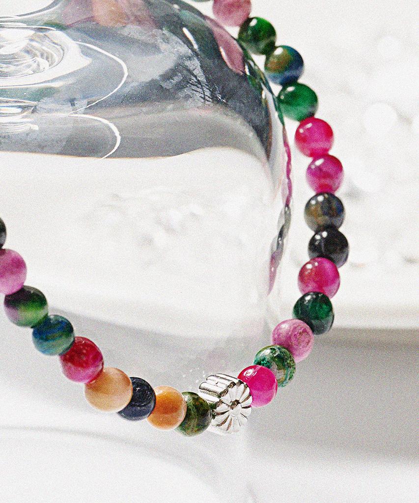 Jbans Classic Chrysanthemum Pendant 4Mm Slim Mixed Color Gemstone Bracelet (C2503Ac1337_Gn)