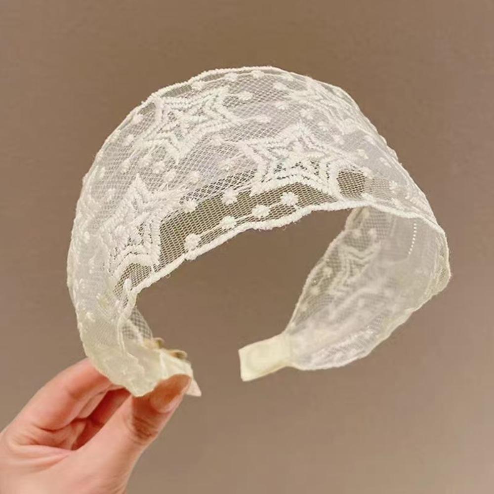 

Wide Edges Bow Hair Band Korean Style Mesh Hair Hoop All-match Embroidery Lace Headband Party Style 2