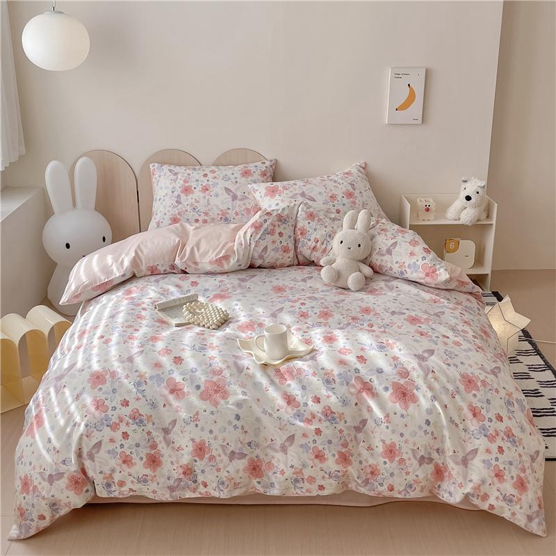 3Pcs Vintage Floral Plaid Pattern Duvet Cover Set 100% Cotton Ultra Soft Comforter Cover with Zipper Flowers Queen Bedding Set