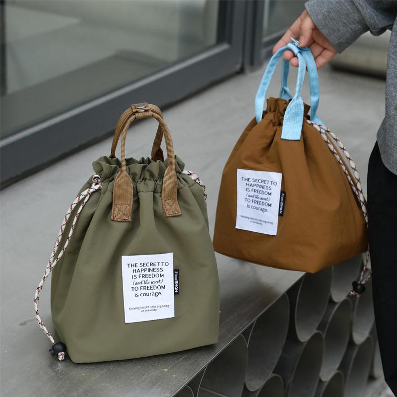Large Waterproof Insulated Bento Box Bag with Drawstring Closure Thickened Lunch Bag for Work Student Picnic Cooler Tote Bag