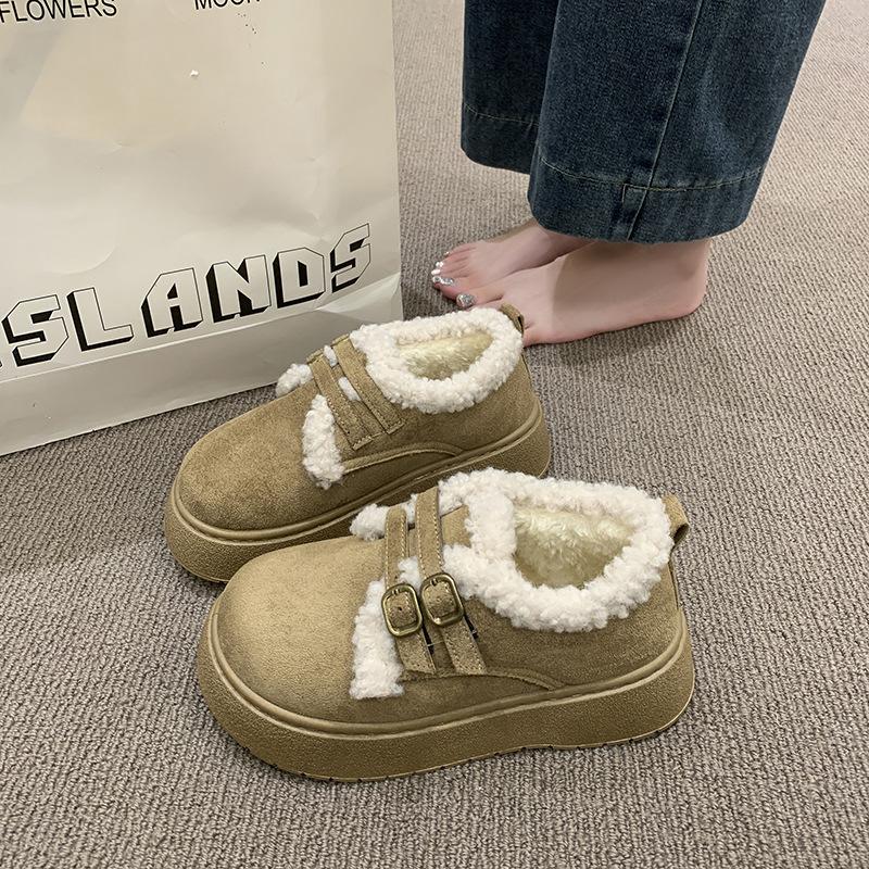 Women's Large Size Soft Sole Winter Warm Fur One Snow Boots Padded Lined Ankle Boots Non-Slip Hiking Casual Sports Cotton Boots Fur Shoes