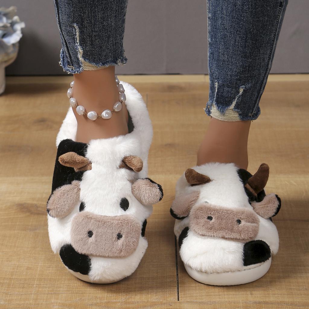 Fashion 2025 New Women Slippers Couple Indoor Non-slip House Shoes Men Women Unisex Cartoon Cow Warm Slippers Home Cotton Slides Women