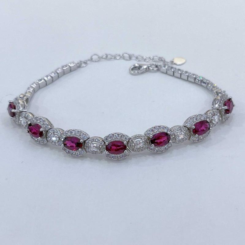 

SACEGEMS Новое поступление 925 стерлинговое серебро 4*6 мм Натуральный гранат Драгоценный камень Браслеты для женщин Помолвка Коктейльная вечеринка Изысканные ювелирные изделия 19cm красный