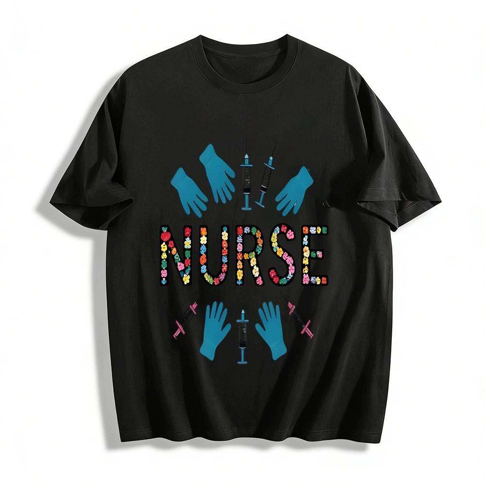 Fun Medical Element Print Nurse Themed Casual Top Pure cotton T-shirt XXS