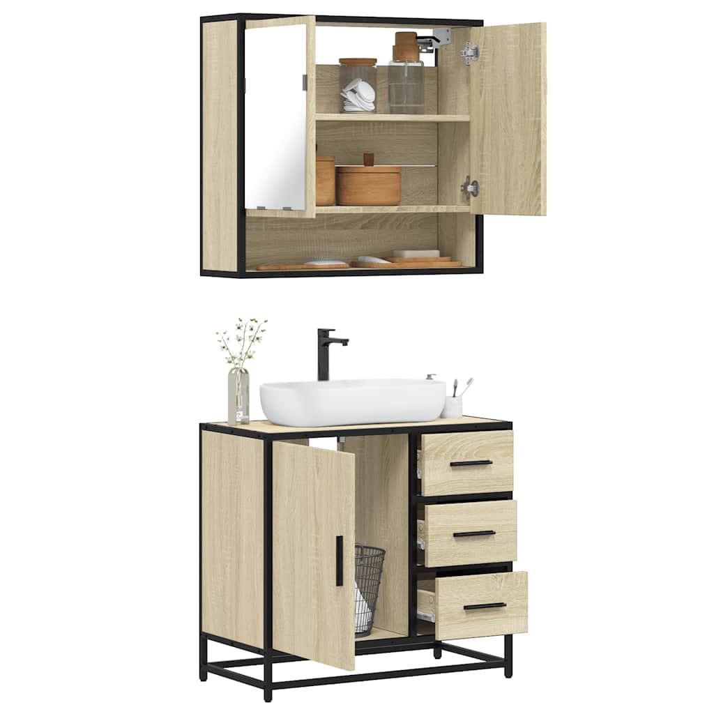 2 Piece Bathroom Furniture Set Sonoma Oak Particleboard