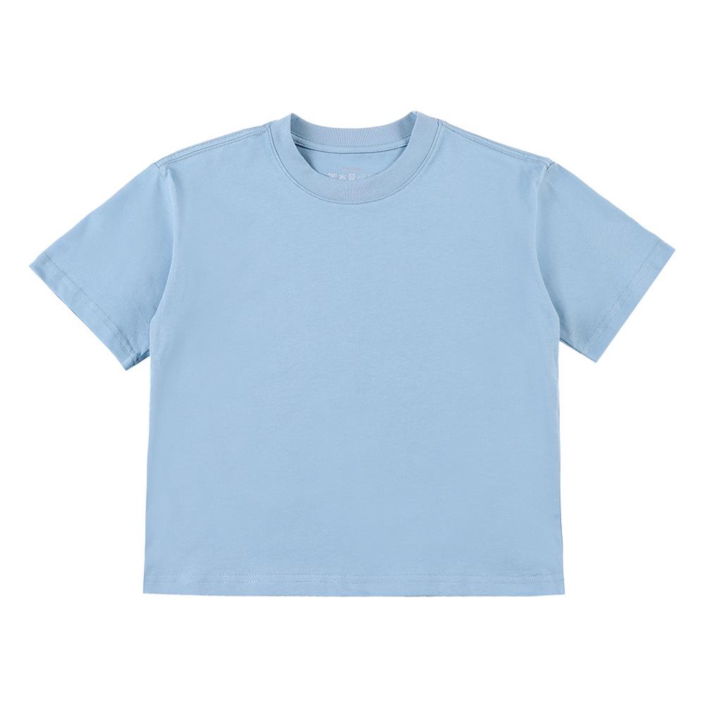 Children's Pure Cotton Round Neck T-shirt - Solid Color, Loose Drop Shoulder, Short Sleeve - Spring/Summer for Boys & Girls