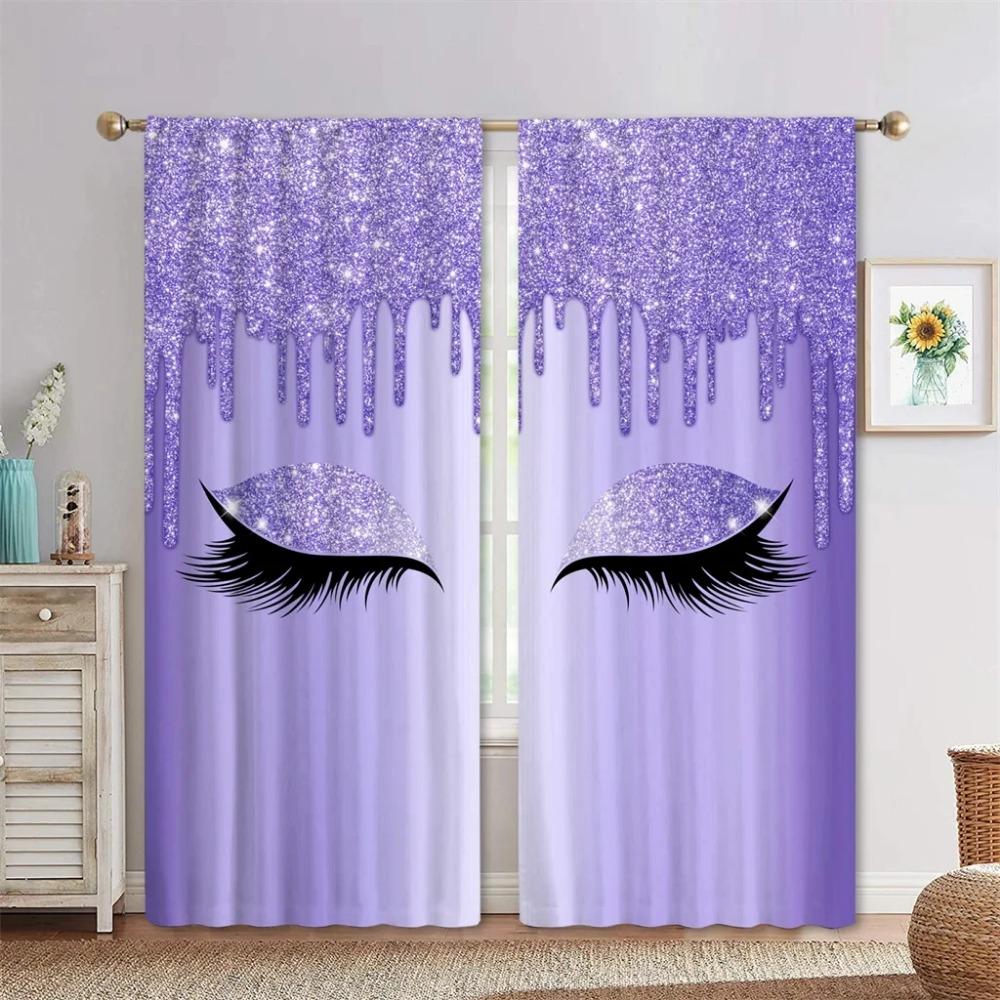 Pink Shiny Eyes Eyelash Blue Yellow Window Curtains Blinds For Living Room Kids Bedroom Bathroom Kicthen Door Home Decor2Pcs