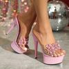 Fashion 13/15CM Thin High Heels Sandals With Rhinestone Women 2025 Summer Platform Party Shoes Platform Transparent PVC Dress Shoes