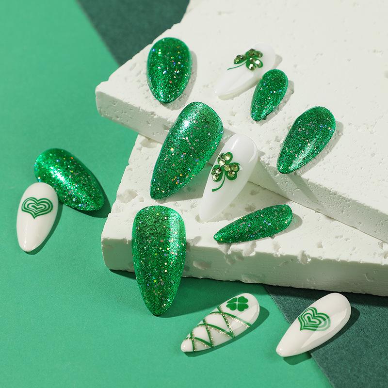 Pastiglie per Unghie St. San Patrizio Verde Quadrifoglio Glitter Amore Unghie Finte Unghie Rimovibili