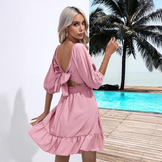 Square Neck Summer Dresses for Women Tie Back Half Puff Sleeve