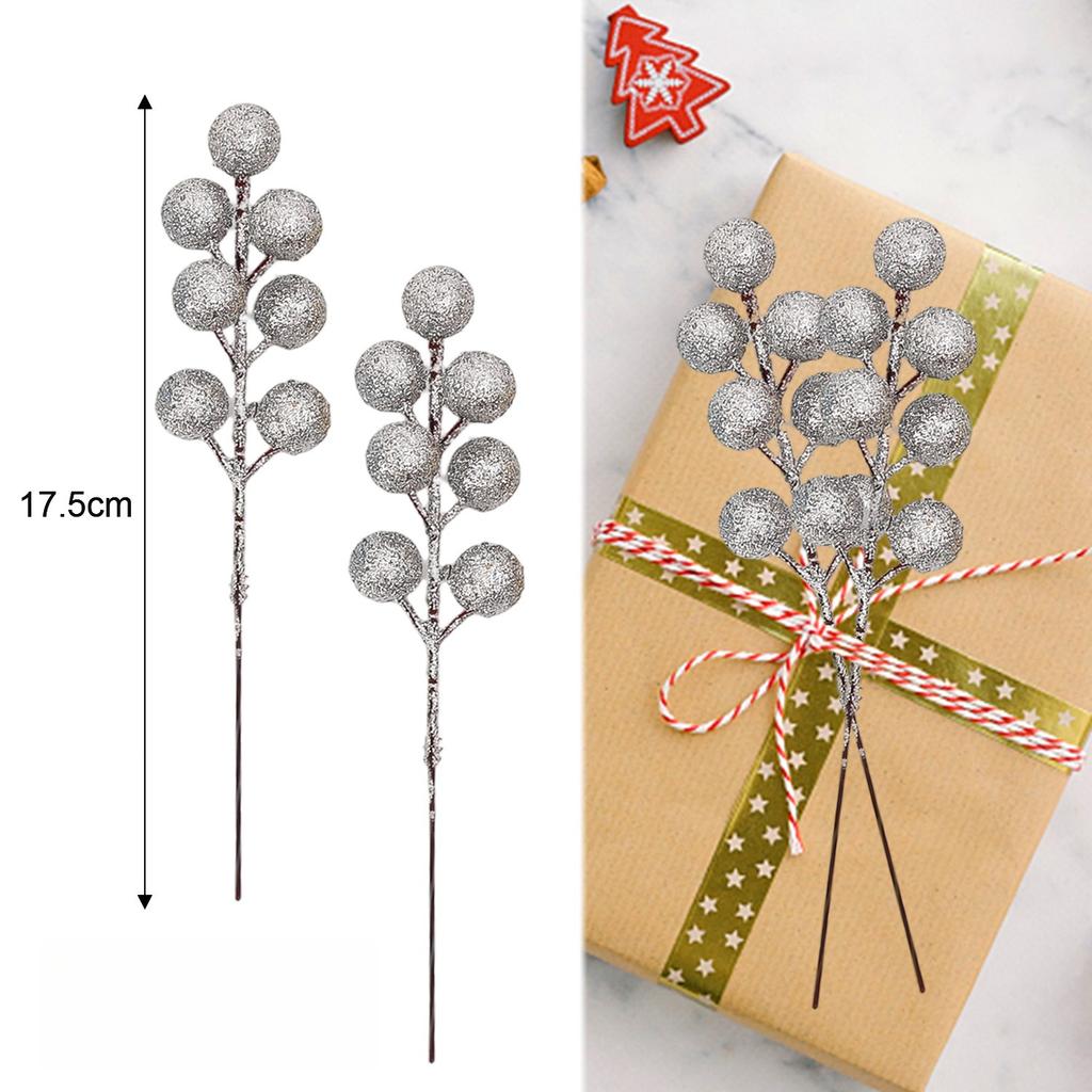 30/2PCS 17.5cm Christmas Tree Berry Decoration Simulation Glitter Gold Silver Red Blue Berry Bouquet DIY Wreath Home Decoration