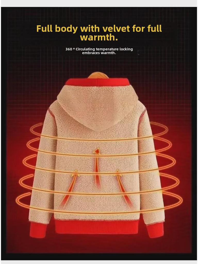 Herren Trendiger übergroßer Plüsch-Samt-Kapuzenpullover - Winter Lammfelljacke
