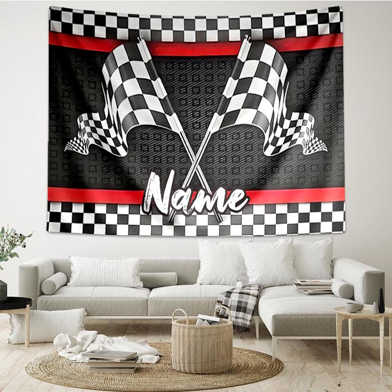 Custom Name Racing Print Tapestry, Backdrop, Easy Setup, Ideal for Bedroom, Office & Living Room, with Aesthetic Wall Hanging Decor.