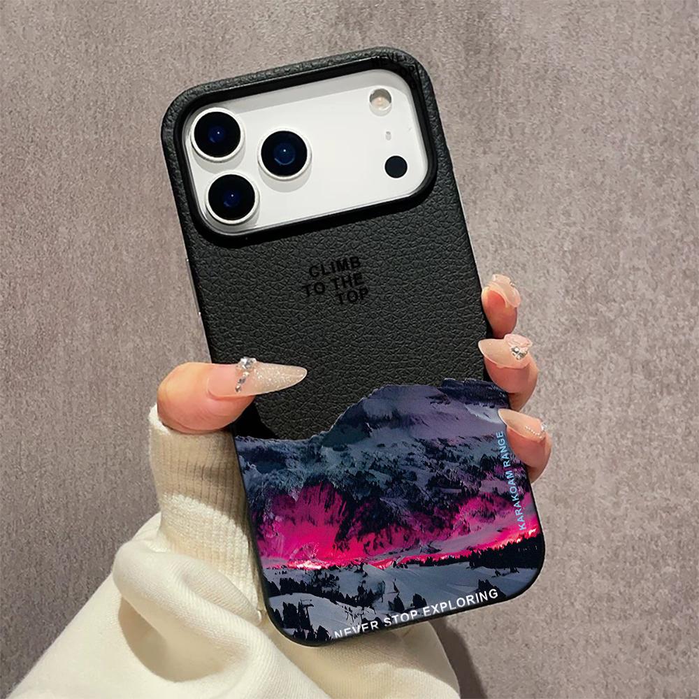 For iPhone 17 16 Pro Max 15 14 13 12 11 Case Mountain Motif Scenery Cover For iPhone 11 16 Plus Faux Leather Funda